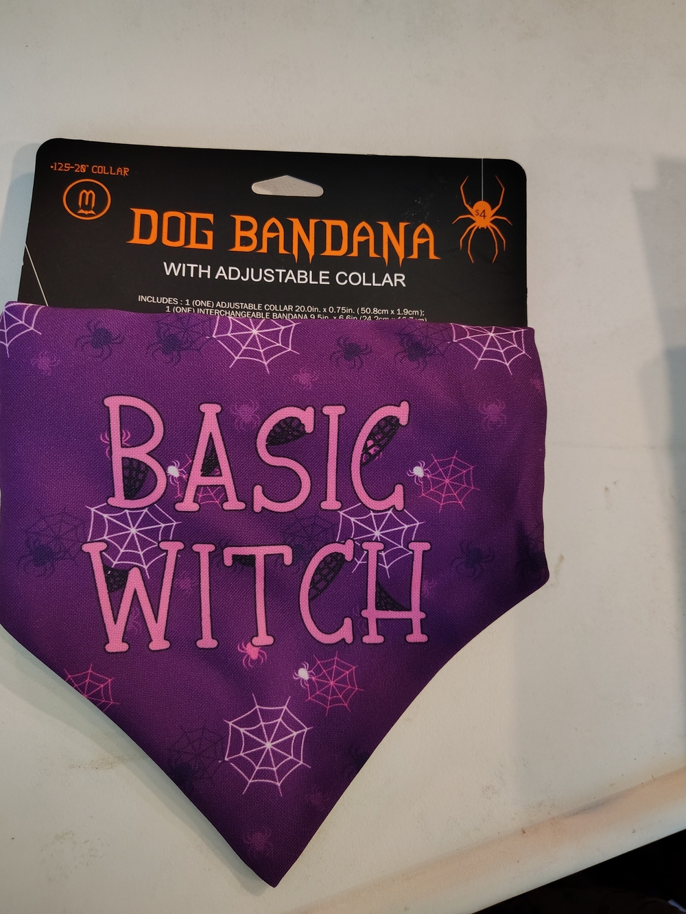 Dog Bandana Kids Costume - Purple "Basic Witch" with Adjustable Collar